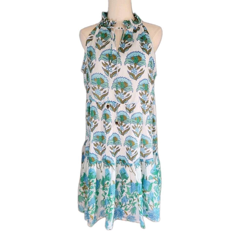 Calypso St. Barth Resortwear Tiered Cotton Sleeveless halter dress Large NWT